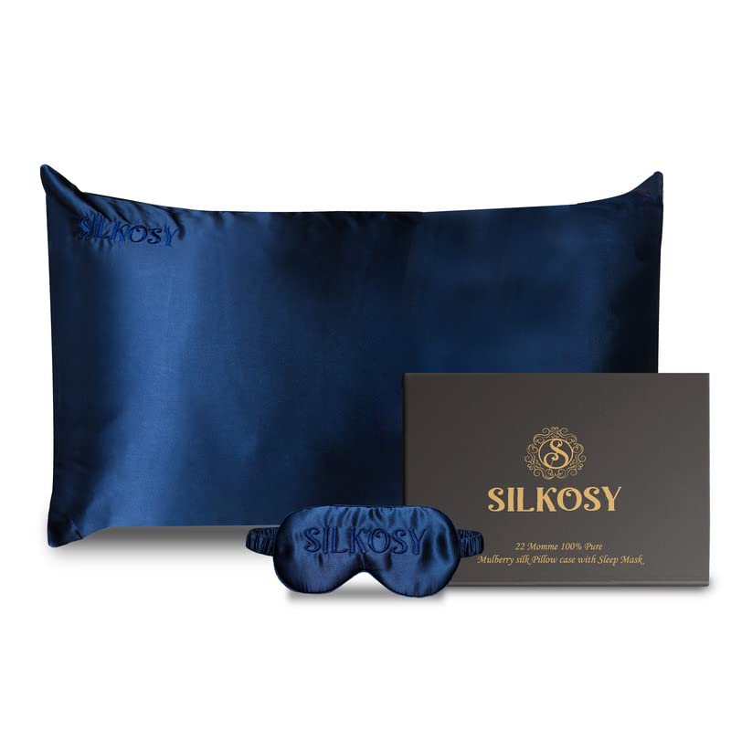 Mulberry Silk Pillowcase for Hair and Skin with Hidden Zipper, 22 Momme 100% Real Silk Pillow Case with Sleep Mask, Premium Grade 6A Silk Promotes Soft Skin, 900 Thread Count