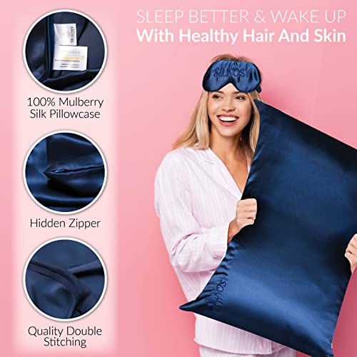 Mulberry Silk Pillowcase for Hair and Skin with Hidden Zipper, 22 Momme 100% Real Silk Pillow Case with Sleep Mask, Premium Grade 6A Silk Promotes Soft Skin, 900 Thread Count