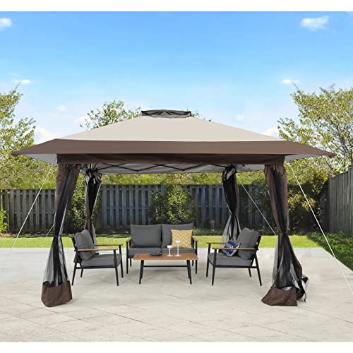 COBANA 13’x13’ Pop Up Gazebo, Outdoor Canopy Tent Shade with Metal Frame Mosquito Netting for Patio, Garden, Lawn, Backyard, Beige