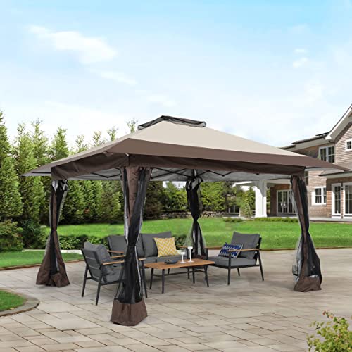 COBANA 13’x13’ Pop Up Gazebo, Outdoor Canopy Tent Shade with Metal Frame Mosquito Netting for Patio, Garden, Lawn, Backyard, Beige