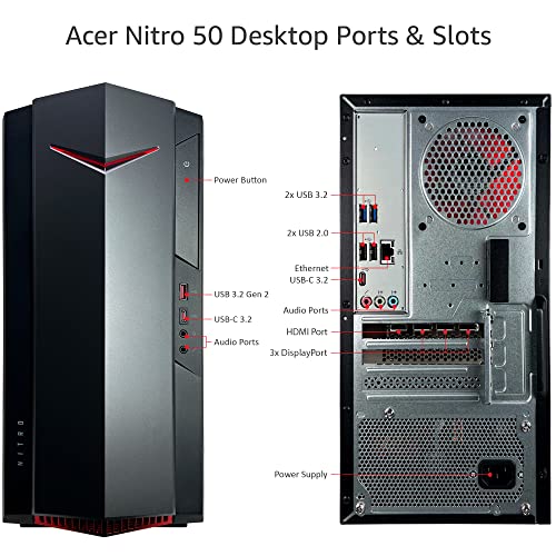 acer Nitro 50 N50 Gaming Desktop Computer - 12th Gen Intel Core i7-12700 12-Core up to 4.90 GHz CPU, 32GB RAM, 2TB NVMe M.2 SSD, GeForce RTX 3050 8GB GDDR6 Graphics, Intel Wi-Fi 6, Windows 11 Home