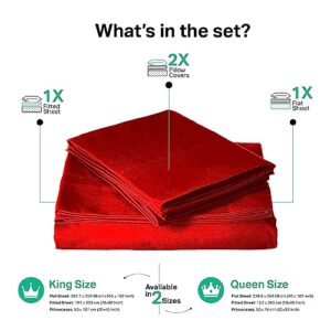 AL AHMEDANI LINEN Red Satin Sheets Queen - Luxurious 4-Piece Red Silk Bed Sheets - Silky Smooth, Deep-Pocket 1 Fitted Sheet, 1 Flat Sheet, 2 Pillowcases