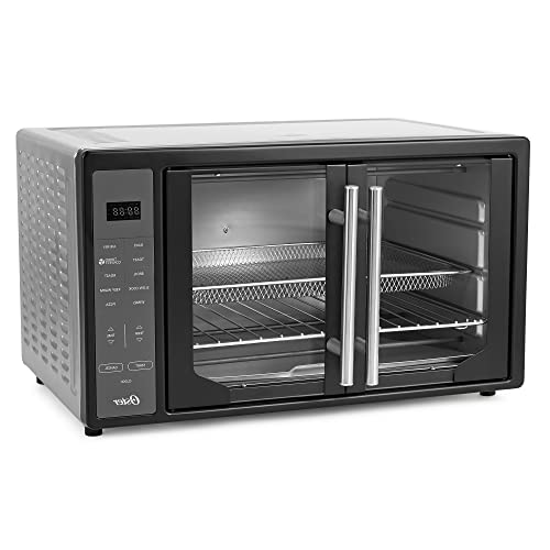Oster Extra Large Single Pull French Door Turbo Convection Toaster Oven w/ 2 Removable Baking Racks, 60-Minute Timer, & Adjustable Temperature, Black