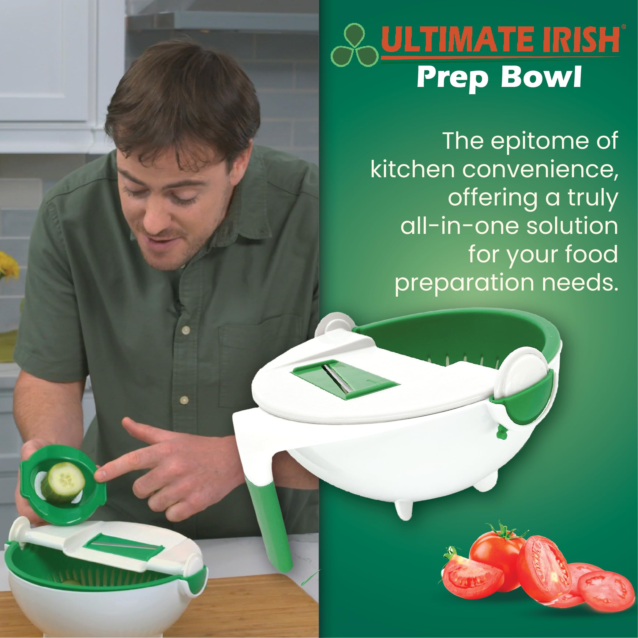 Ultimate Irish Prep Bowl - Ronnie Neville’s Original as Seen on TV Salad Preparation and Rinsing Bowl, Vegetable Slicer Salad Maker Kitchen Tools to Shred/Slice/Rinse, Kitchen Tool Salad Cutter Bowl