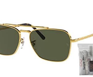 Ray-Ban New Caravan RB3636 919631 55MM Legend Gold/Green Square Sunglasses for Men for Women + BUNDLE With Designer iWear Eyewear Kit