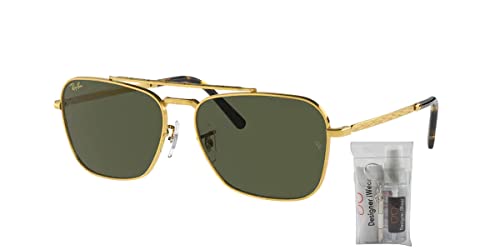 Ray-Ban New Caravan RB3636 919631 55MM Legend Gold/Green Square Sunglasses for Men for Women + BUNDLE With Designer iWear Eyewear Kit