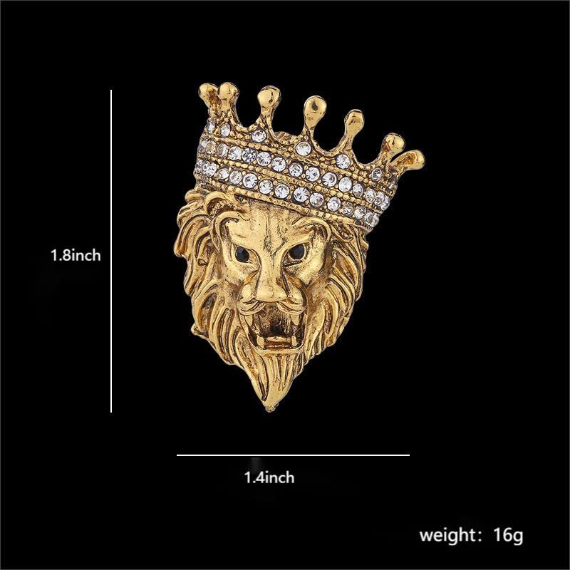 Crown Pel Pin for Men,Vintage Lapel Pin for Men Suits Enamel Backpacks Pins Coat Jacket Lion King Crown Pin Graduation Dress Crystal Brooch Badge (Old gold)