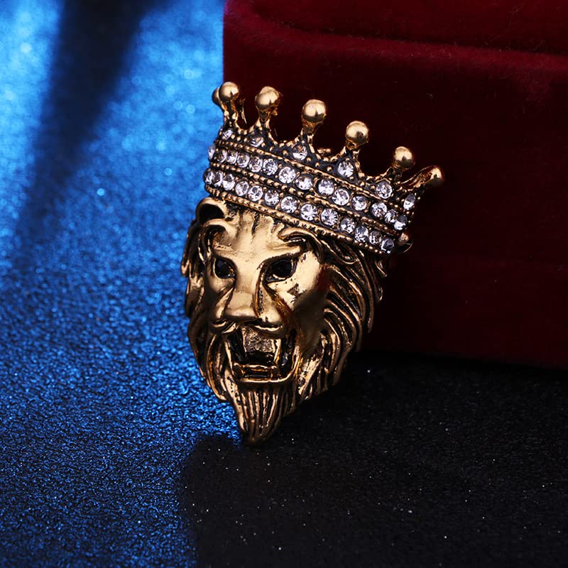 Crown Pel Pin for Men,Vintage Lapel Pin for Men Suits Enamel Backpacks Pins Coat Jacket Lion King Crown Pin Graduation Dress Crystal Brooch Badge (Old gold)