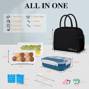 KUBYA Bento Box Lunch Box Kit, 1300ML Lunch Container Leak-Proof 4 Compartment With Ice Packs, Reusable Lunch Bag, Food Bags, Sauce Cups, Durable Lunch Box Microwave Freezer Safe