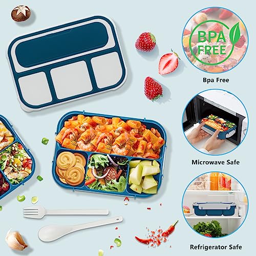 KUBYA Bento Box Lunch Box Kit, 1300ML Lunch Container Leak-Proof 4 Compartment With Ice Packs, Reusable Lunch Bag, Food Bags, Sauce Cups, Durable Lunch Box Microwave Freezer Safe