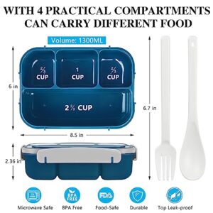 KUBYA Bento Box Lunch Box Kit, 1300ML Lunch Container Leak-Proof 4 Compartment With Ice Packs, Reusable Lunch Bag, Food Bags, Sauce Cups, Durable Lunch Box Microwave Freezer Safe