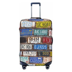 DOINBEE License Plates Suitcase Cover Old Car License Plates on The Wall Luggage Covers for Suitcase Colorful Printed Elastic Luggage Sleeves or Covers Travel Accessories Fit 18-21 Inch Luggage