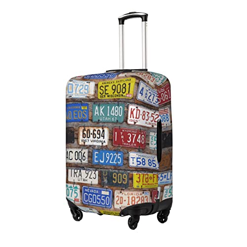 DOINBEE License Plates Suitcase Cover Old Car License Plates on The Wall Luggage Covers for Suitcase Colorful Printed Elastic Luggage Sleeves or Covers Travel Accessories Fit 18-21 Inch Luggage