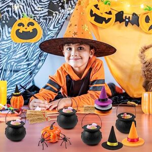 FOIMAS 37pcs Mini Witch Hats Black Candy Cauldron and Witch Brooms for Halloween Dollhouse Craft Accessories Table Decoration Supply