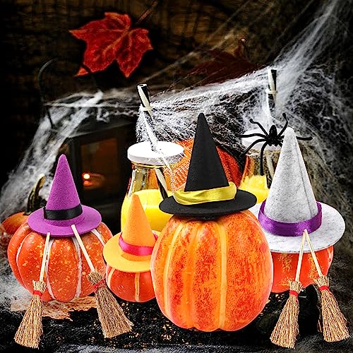 FOIMAS 37pcs Mini Witch Hats Black Candy Cauldron and Witch Brooms for Halloween Dollhouse Craft Accessories Table Decoration Supply