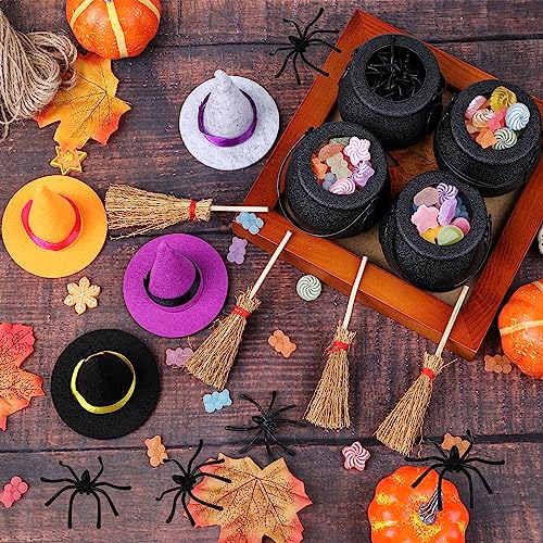 FOIMAS 37pcs Mini Witch Hats Black Candy Cauldron and Witch Brooms for Halloween Dollhouse Craft Accessories Table Decoration Supply