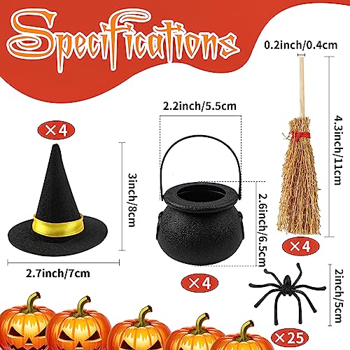 FOIMAS 37pcs Mini Witch Hats Black Candy Cauldron and Witch Brooms for Halloween Dollhouse Craft Accessories Table Decoration Supply