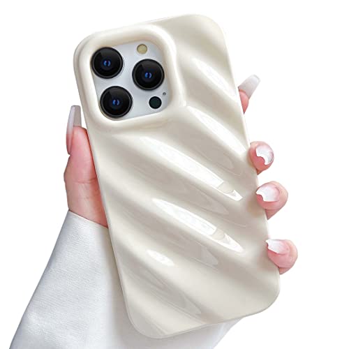 Skyseaco Compatible with iPhone 14 Pro Max Phone Case Luxury 3D Water Ripple Shape Pattern Camera Lens Protection Shockproof Soft TPU Case for Women Girls Slim Phone Case (White)