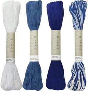 olympus sashiko thread 20m(21.8yds) 4skeins color bundles 100% cotton (#01,#10,#18,#52)