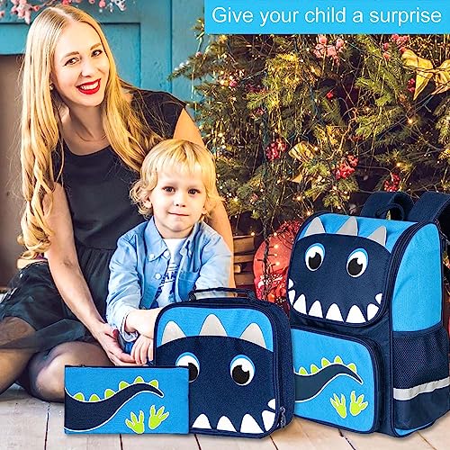 UFNDC 3PCS Dinosaur Backpack, 15" Boys Bookbag with Lunch Box, Kids School Bag for Elementary Preschool Toddler