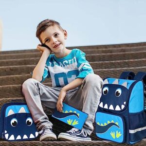 UFNDC 3PCS Dinosaur Backpack, 15" Boys Bookbag with Lunch Box, Kids School Bag for Elementary Preschool Toddler