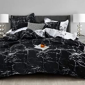 Black Marble Duvet Cover Queen Size Bedding Sets Black and White Marble Bedding Covers Soft Lightweight Microfiber Modern Men Women Teen Boy Gothic Ceramic Marble Bed Abstract 3pcs Bedding Set Full