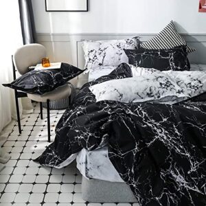 Black Marble Duvet Cover Queen Size Bedding Sets Black and White Marble Bedding Covers Soft Lightweight Microfiber Modern Men Women Teen Boy Gothic Ceramic Marble Bed Abstract 3pcs Bedding Set Full