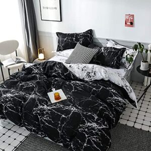 Black Marble Duvet Cover Queen Size Bedding Sets Black and White Marble Bedding Covers Soft Lightweight Microfiber Modern Men Women Teen Boy Gothic Ceramic Marble Bed Abstract 3pcs Bedding Set Full