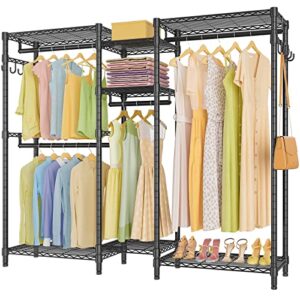 heavy duty clothes rack for hanging clothes, large clothing rack with shelves portable closet rack freestanding 7 tiers wire garment rack corner closet system for bedroom, max load 800 lbs, black