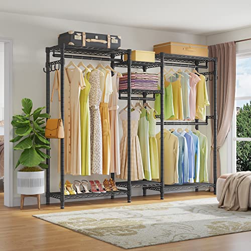 Heavy Duty Clothes Rack for Hanging Clothes, Large Clothing Rack with Shelves Portable Closet Rack Freestanding 7 Tiers Wire Garment Rack Corner Closet System for Bedroom, Max Load 800 Lbs, Black