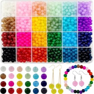 1560 pcs 6mm glass beads for jewelry making, 24 color crystal beads round gemstone beads bracelet making kit diy craft spacer beads assorted cute kawaii beads bulk for beading necklace