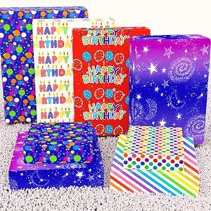 THMORT Birthday Wrapping Paper Roll with a Cutter Kit for Boys&Girls,Adults,Kids, Double Sided Gradient Mini Rolls 17 Inch X 120 Inch Galaxy Wrapping Paper Gift Wrap Roll Colorful Happy Birthday Lettering.