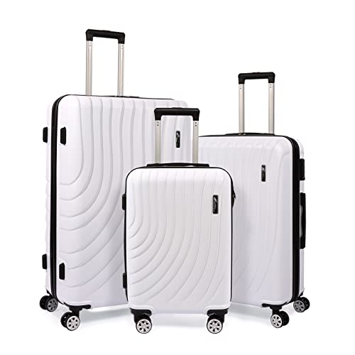 M Camel Mountain Luggage Sets 3 Piece Lightweight Durable Expandable Hard Shell Suitcase Set with TSA Lock Double Spinner Wheels - White