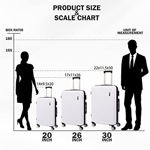 M Camel Mountain Luggage Sets 3 Piece Lightweight Durable Expandable Hard Shell Suitcase Set with TSA Lock Double Spinner Wheels - White