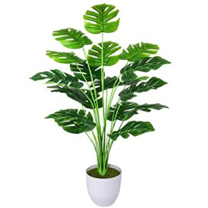 rozwkeo artificial areca palm plant fake tropical palm tree potted monstera, large faux silk plants in pot for indoor outdoor house home office garden modern decoration (30'' tall green)