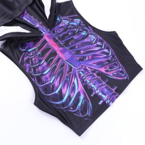 LANSHULAN Gothic Skeleton Print Hooded Crop Top