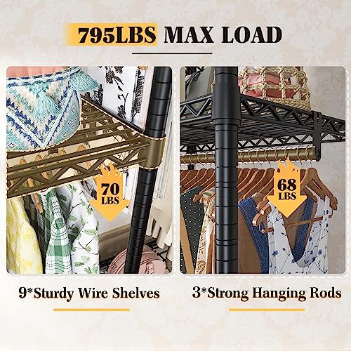 Raybee Clothes Rack Heavy Duty Clothes Racks for Hanging Clothes Load 795LBS Clothing Rack Adjustable Clothing Racks for Hanging Clothes Portable Heavy Duty Clothes Rack Metal Garment Rack, Black