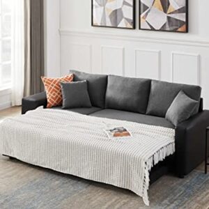 SITHAS Linen Reversible Sectional Couch Pull Out Sleeper Sofa and Chaise with Storage and 2 Steel Sstools