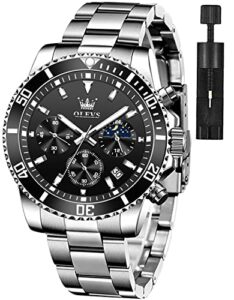 olevs black silver watches for men classic with date business dress chronograph big face reloj para hombre waterproof luminous mens wrist watch analog party fashion stainless steel man watch