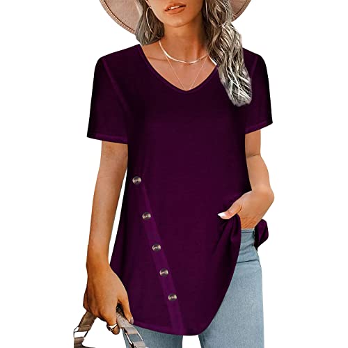 DASAYO Tunic Tops for Women Loose Fit Solid Color Summer Casual Top Blouses Short Sleeve Trendy Flowy Shirts Tunics Tshirt