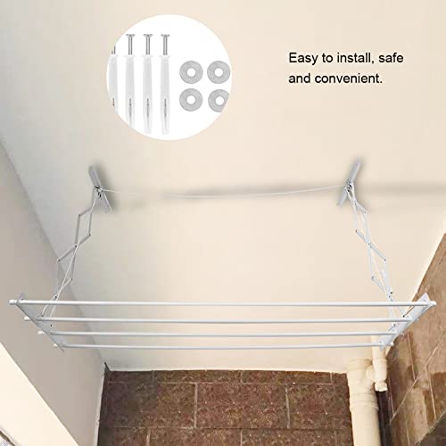 Qiilu Ceiling Clothes Drying Rack Fixed to Ceiling Clothes Drying Rack Iron Multifunction Retractable Wall Mounted Drying Laundry Rack Clothes Hanger Indoor