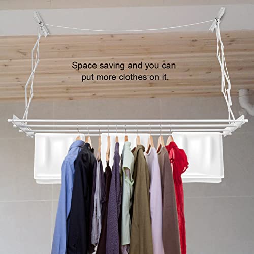 Qiilu Ceiling Clothes Drying Rack Fixed to Ceiling Clothes Drying Rack Iron Multifunction Retractable Wall Mounted Drying Laundry Rack Clothes Hanger Indoor