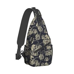 yangdada vintage tattoo skull and roses sling bag crossbody backpack sling backpack shoulder bag casual daypacks for women men cycling hiking travel