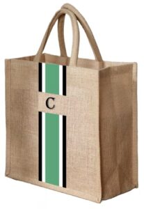 globyz jute burlap lime green color with initials tote bag present for wedding birthday gift bridesmaid (43h*35l*17w cm) (c)