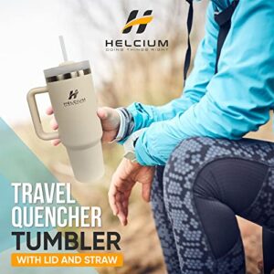 HELCIUM Travel Quencher Tumbler with Lid and Straw – Practical Tumbler with Handle for Water, Coffee, Tea, Juice –Hot and Cold 40oz Tumbler with Handle –Insulated Stainless Steel Tumblers