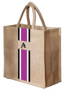 globyz jute burlap magenta color with initials tote bag present for wedding birthday gift bridesmaid (35h*30l*12w cm) (a)