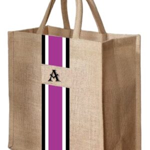 Globyz Jute Burlap Magenta Color With Initials Tote Bag Present for Wedding Birthday Gift Bridesmaid (35H*30L*12W CM) (A)