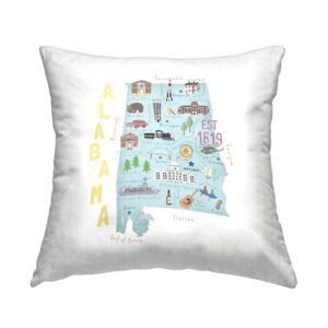 stupell industries alabama landmarks map usa state design by carla daly throw pillow, 18 x 18, multi-color