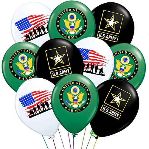 U.S. Army Balloons Pack of 30 U.S Army Party Balloons American Heroes Military Veteran Party Decorations 12iNCH Army Balloons for Going Away Party Decorations