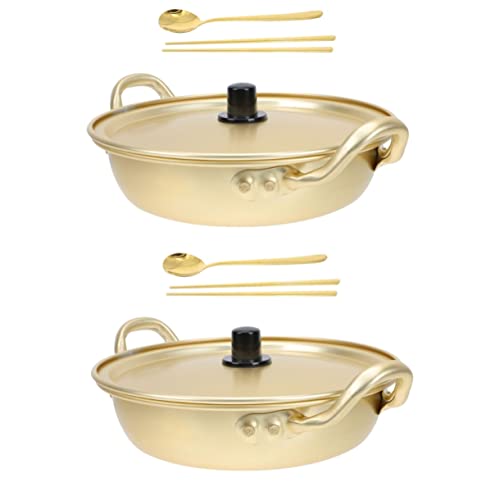 Angoily 2 Sets Ramen Pot Korean Cookware Instant Ramen Cooker Ramen Pot with Lid Ramen Soup Pot Chinese Steamer Pot Aluminum Stock Pot Noodle Cooking Pots Aluminum Soup Pot Noodle Pot Suki